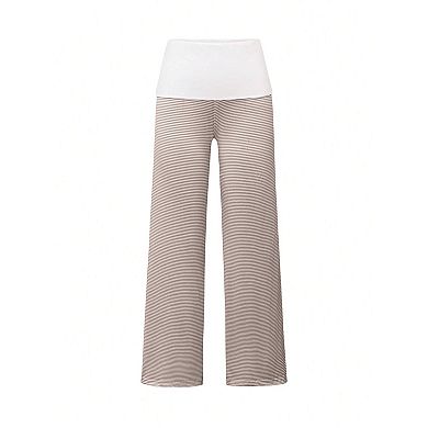 Women's Casual Striped Drawstring Pants with Belted Waist