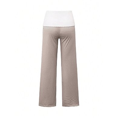 Women's Casual Striped Drawstring Pants with Belted Waist