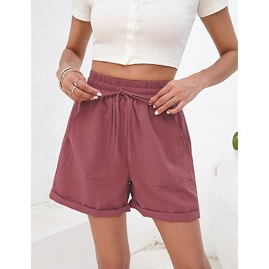 Women's Short Casual Drawstring Pocketed Lightweight Workout Gym Shorts