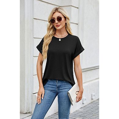 Women's Solid Color Crew Neck Short Sleeve T-Shirt Loose Fit Casual Tops for Summer