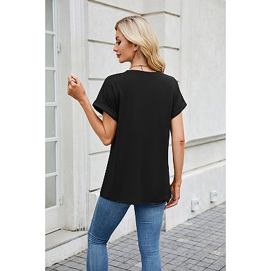 Women's Solid Color Crew Neck Short Sleeve T-Shirt Loose Fit Casual Tops for Summer