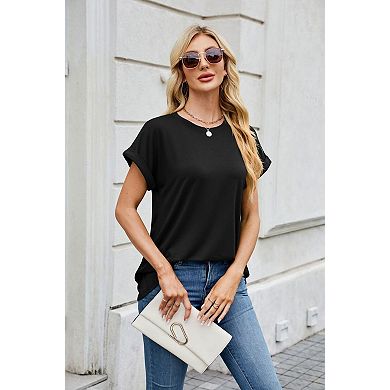 Women's Solid Color Crew Neck Short Sleeve T-Shirt Loose Fit Casual Tops for Summer