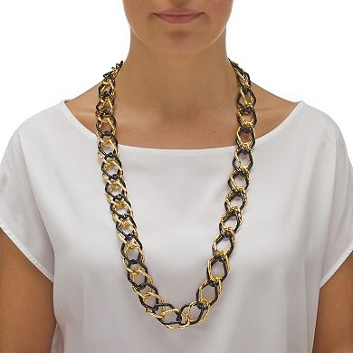 Yellow Goldtone Black Rhodium-Plated Curb-Link Necklace 34"