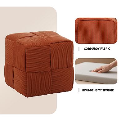 Ottoman Foot Rest Soft and Comfortable Ottoman Square Corduroy Woven Design Sofa Stool, Brown