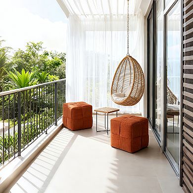 Ottoman Foot Rest Soft and Comfortable Ottoman Square Corduroy Woven Design Sofa Stool, Brown