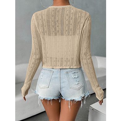 Women's Tie Front Cardigan Lightweight Sweater Cute Flower Cardigan