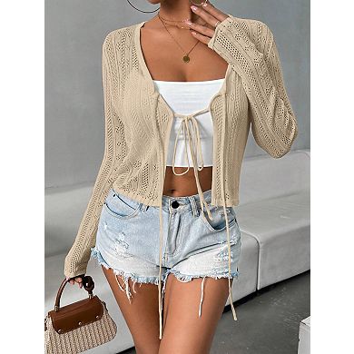 Women's Tie Front Cardigan Lightweight Sweater Cute Flower Cardigan