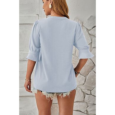 Women's Pure V-Neck Short Sleeve Blouse Soft Breathable Top