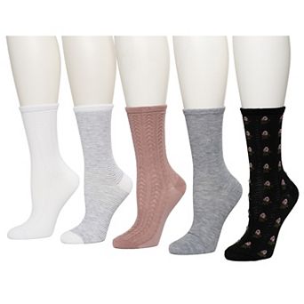Women's Sonoma Goods For Life® Floral Cable Texture 5-Pack Crew Socks