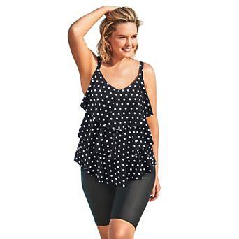 Swim 365 Women's Plus Size Longer-Length Tiered-Ruffle Tankini Top