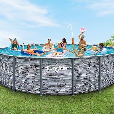 Funsicle Oasis Designer Above Ground Pool Stone Slate Liner, 14ft