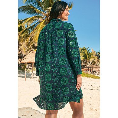 Swim 365 Women's Plus Size Eyelet Cover-Up Shirt