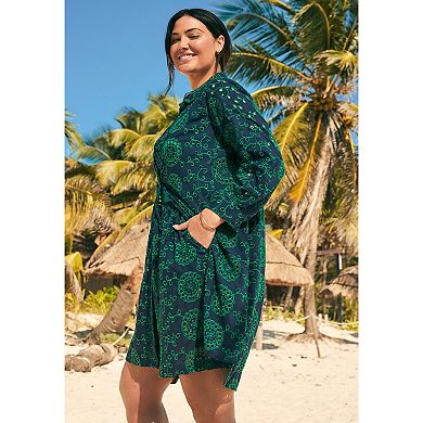 Swim 365 Women's Plus Size Eyelet Cover-Up Shirt