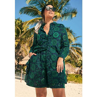 Swim 365 Women's Plus Size Eyelet Cover-Up Shirt