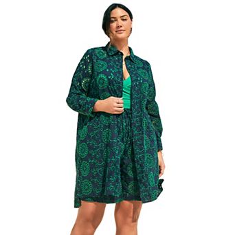 Swim 365 Women's Plus Size Eyelet Cover-Up Shirt