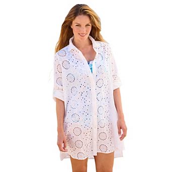 Swim 365 Women's Plus Size Eyelet Cover-Up Shirt