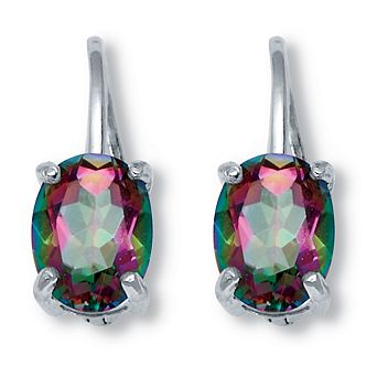 3.20 TCW Oval Cut Genuine Mystic Fire Topaz Sterling Silver Drop Earrings