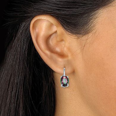 3.20 TCW Oval Cut Genuine Mystic Fire Topaz Sterling Silver Drop Earrings