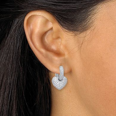 White Crystal Silvertone Heart Hoop Earrings (24x16mm)