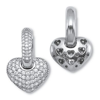 White Crystal Silvertone Heart Hoop Earrings (24x16mm)