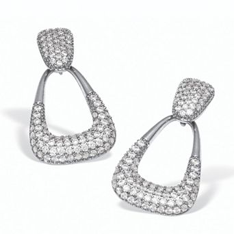 Round Pave-Style Crystal Silvertone Drop Earrings