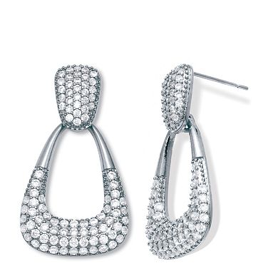 Round Pave-Style Crystal Silvertone Drop Earrings