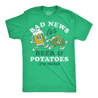 Mens Funny T Shirts Bad News For Beer And Potatoes Im Irish Sarcastic St Paddys Day Tee For Men