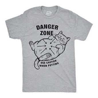 Mens Funny T Shirts Danger Zone Use Caution When Petting Sarcastic Cat Tee For Men