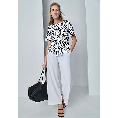 Jessica London Women's Plus Size Stretch Crepe Tie Waist Top