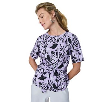 Jessica London Women's Plus Size Stretch Crepe Tie Waist Top