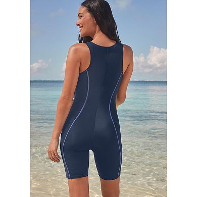 Swim 365 Women's Plus Size Chlorine-Resistant Unitard Romper