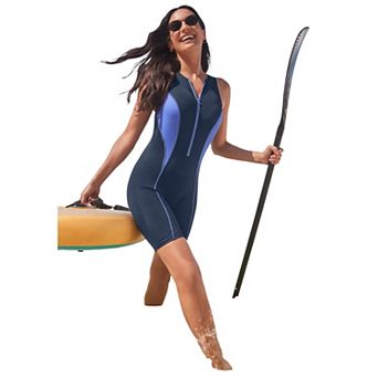 Swim 365 Women's Plus Size Chlorine-Resistant Unitard Romper