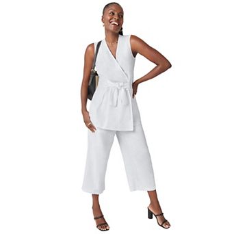 Jessica London Women's Plus Size Sleeveless Faux Wrap Tie-Waist Tunic