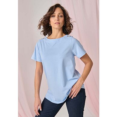 Jessica London Women's Plus Size Short Sleeve Boatneck Knit Tee