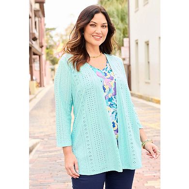 Catherines Women's Plus Size Eyelet Cardigan & Knit Tank Duet