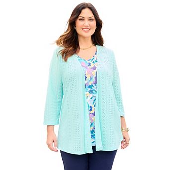 Catherines Women's Plus Size Eyelet Cardigan & Knit Tank Duet