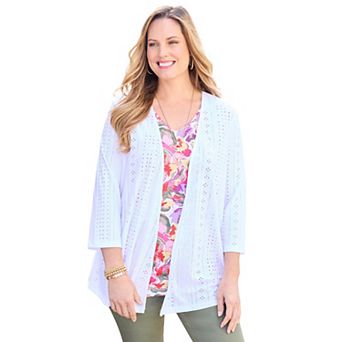 Catherines Women's Plus Size Eyelet Cardigan & Knit Tank Duet