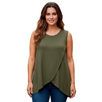 Jessica London Women's Plus Size Sleeveless Tulip Overlay Knit Tunic
