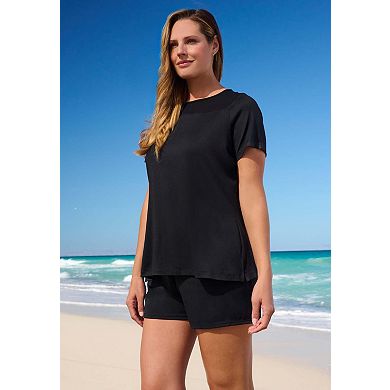Swim 365 Women's Plus Size Mesh Yoke Swim Tee