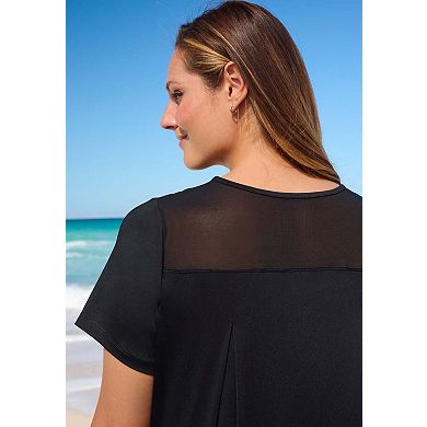 Swim 365 Women's Plus Size Mesh Yoke Swim Tee