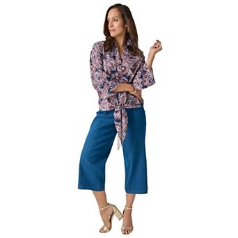 Jessica London Women's Plus Size Tie-Front Collared Blouse