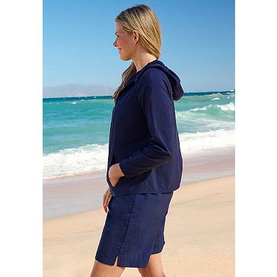 Swim 365 Women's Plus Size Hooded Taslon Cover Up