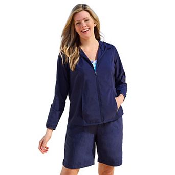 Swim 365 Women's Plus Size Hooded Taslon Cover Up