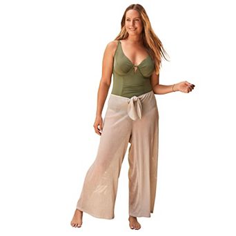 Swim 365 Women's Plus Size Metallic Crinkle Cover-Up Pants