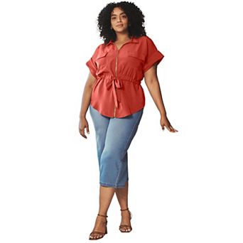 Avenue Women's Plus Size Utility Belted Blouse