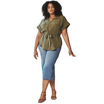 Avenue Women's Plus Size Utility Belted Blouse