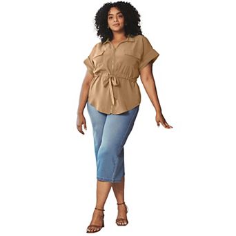Avenue Women's Plus Size Utility Belted Blouse