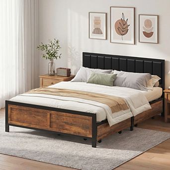 Opoiar Platform Bed Frame with Headboard and 4 Drawers, No Box Spring Needed