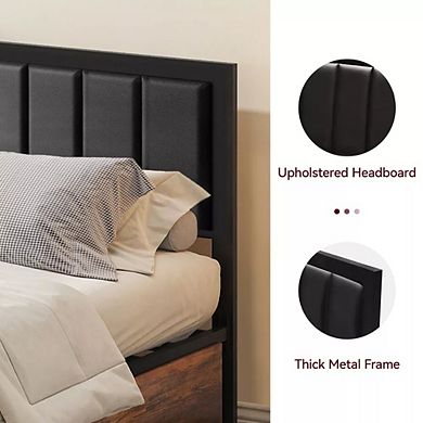 Opoiar Platform Bed Frame with Headboard and 4 Drawers, No Box Spring Needed