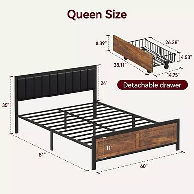 Opoiar Platform Bed Frame with Headboard and 4 Drawers, No Box Spring Needed